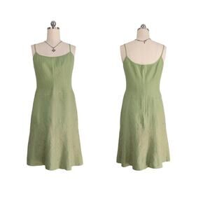 Vintage Linen Blend Midi Dress 8 Green Fairy Boho Embroidered Sequin Sundress